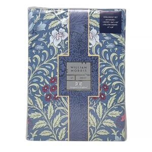 WILLIAM MORRIS England KING Cotton Sateen Garden Blue Russet Duvet Cover Set NEW
